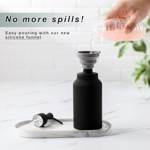 Modern Ceramic Soap Dispenser for Bathroom，14oz Ceramic Soft Touch Hand Lotion Dispenser with Pump，Liquid soap Dispenser for Kitchen Rubber Paint (Black) - color: Black