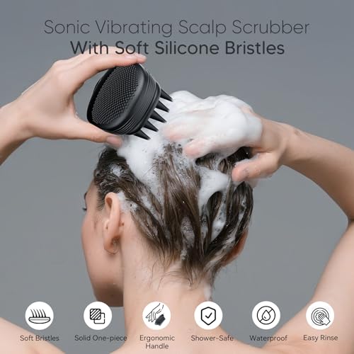 EKZ Sonic Vibrating Scalp Massager Shampoo Brush – Electric Silicone Hair Scrubber for Deep Scalp Cleansing, Dandruff Removal, Rich Foam & Relaxing Massage, Wet & Dry Use, USB-C Charging