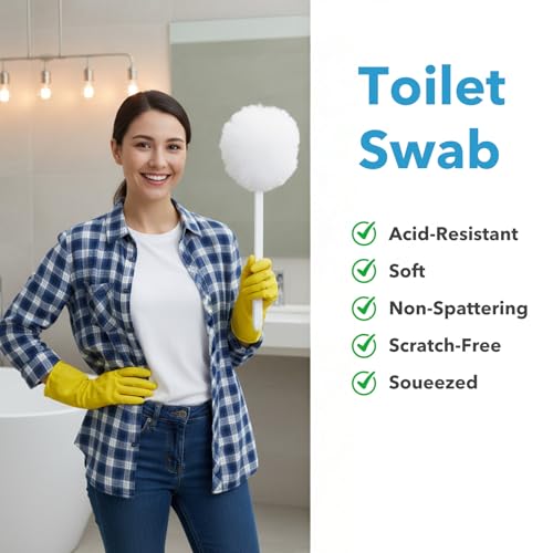 20 Pack Soft Toilet Brush, Disposable Toilet Bowl Brush with Long Plastic Handle, White Silk Cotton Toilet Bowl Mop for Bathroom Toilets, Sink, Bathtub, 11 x 4.3 Inch, Without Cup