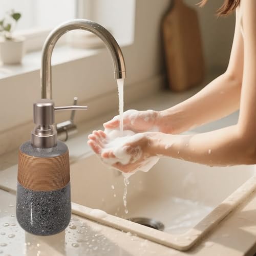 2 Pcs Ceramic Soap Dispenser Set, 15 Oz Refillable Liquid Soap Dispensers with Embossed Texture for Bathroom Countertop and Kitchen Sink, Hand Soap, Dish Soap & Lotion Bottles, Modern Home Decor - size: 2 x 15 Oz Soap Dispenser
