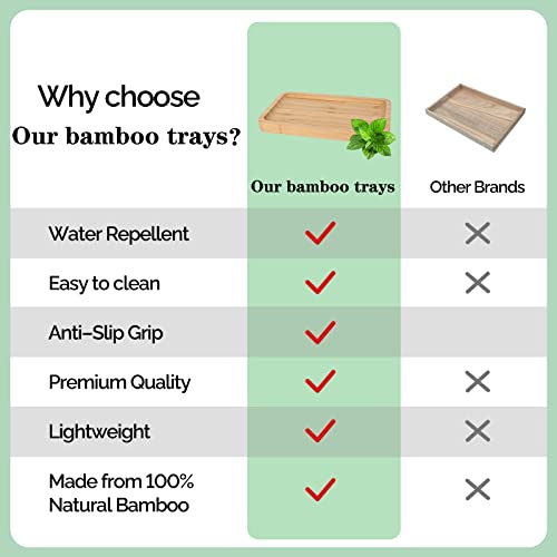 Natural Bamboo Vanity Tray Bathroom Tray Smooth and Thick Wooden Tray for Perfume Cotton Swabs Balls Candles Cosmetics Jewelry Makeup - size: 8" x 4.5" x 0.7"