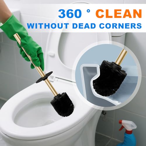 304 Stainless Steel Toilet Bowl Brush and Holder Set, Circular Floor Toilet Brush Holder, Long Handle, Bathroom Heavy-Duty Cleaner, High-End Cylinder Wall,2 Brush Head (Brushed Gold) YIGUANXIN - color: H-brushed Gold