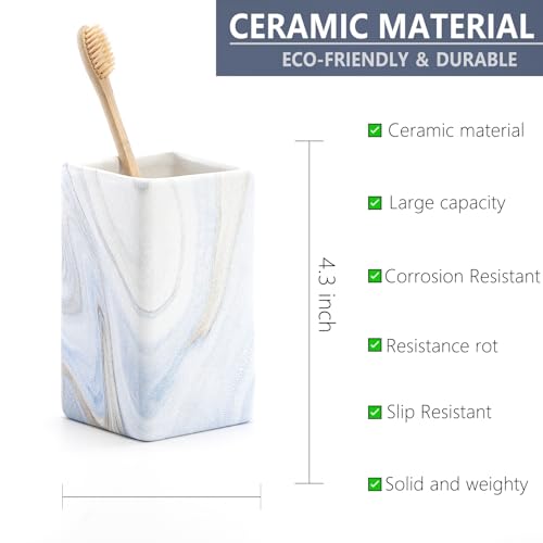 Ceramic Blue Square Toothbrush Holder for Bathrooms - 1 Cup Square Toothbrush Toothpaste Holders, Bathroom Tumbler Cup Reusable Toothbrush Mouthwash Cup, Bathroom Counter Organizer. - color: Blue Marble, size: 1pcs