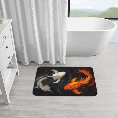 Fish Bath mats Quick Dry Absorbent Bath Rugs Rubber Non Slip Bath Mat for Bathroom Floor Tub Shower Sink 16"×24" - color: Red and White Carp, size: 16"x24"