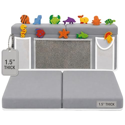 Bath Kneeler –8 Suction Cups & 1.5" Padding.Certified Non Toxic Bath Kneeling Pad for Bath Tub & 5 Bath Toy Organizer. Fast Dry Baby Bath Kneeler and Elbow Rest Pad Set by Supa Ant - Grey - color: Grey With White Pockets