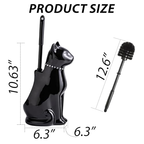 Comeon Ceramic Cat White/Black Toilet Brush and Holder Set, Plastic Handled Scrub Brush for Bathroom Cleaning,10.63"*6.3" (Black) - color: Black, size: Cat