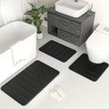 Bathroom Rugs Set 3 Piece, Memory Foam Non-Slip Extra Absorbent Shaggy Soft Bath Mat, Machine Washable Bathroom Carpets for Bedroom, Black - color: Black