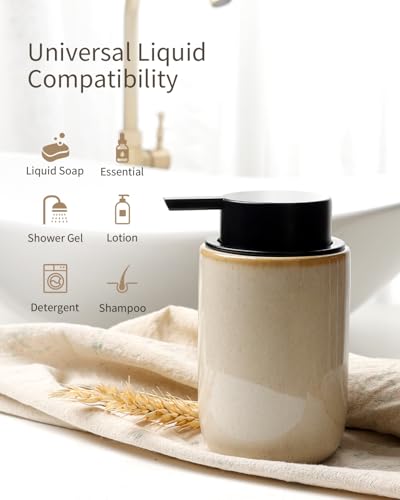 BosilunLife Lotion Pump Dispenser - Hand Soap Dispenser Bathroom Ceramic Dish Liquid Soap Dispenser for Bathroom, Kitchen, Countertop Soap Dispensers (Greige with Speckle, Liquid Pump) - color: Greige-liquid Pumpt