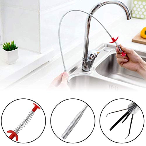Drain Cleaner Tool, 6 Pack Hair Clog Remover for Sink, 24 Inch Tube Drain Cleaning Tool - style: Green 5pcs Sink Snake+Steel Claw