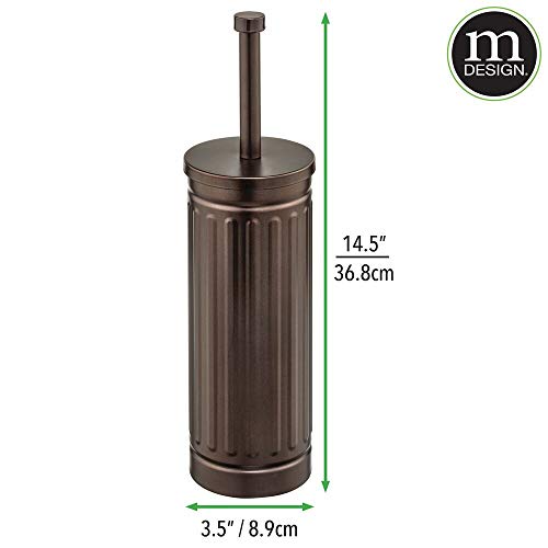 mDesign Metal Compact Toilet Bowl Brush, Rectangle Wastebasket, Garbage Can/Recycling Bin Combo for Bathroom Cleaning/Storage, Holds Tissue, Cotton Balls, Trash, Set of 2 - Bronze
