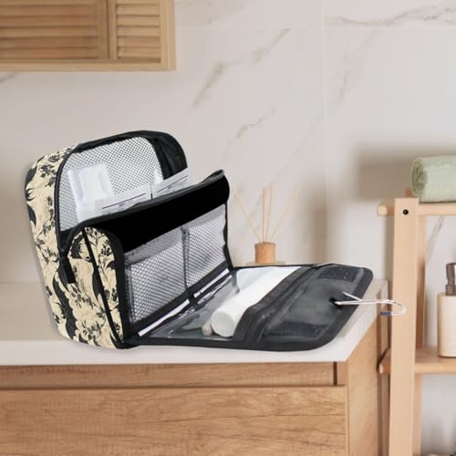 MNSRUU Hanging Toiletry Bag Bats and Flowers Vintage Travel Makeup bag for Toiletries Portable Travel Toiletry Organizer Cosmetic Bags with Hanging Hook - color: Bat I13854