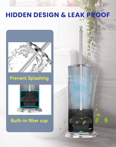 Dowry Anti-Hand Off Toilet Plunger with Holder for Bathroom,Powerful Efficient Force Suction Cup,Heavy Duty, Deep Cleaning, Nickel - color: Nickel