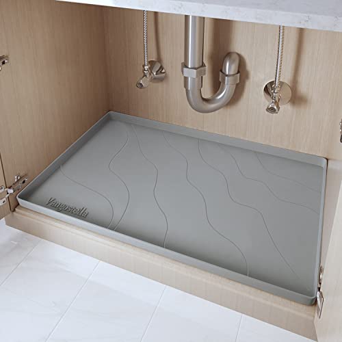 Heavy Duty Silicone Under Sink Mat for Kitchen&Bathroom 25" x 19",Waterproof Under Sink Rubber Mat Drip Tray, Raised Edge Under Sink Liner,Prevent Drips, Leaks, Spills,Grey - color: Gray, size: 25'' x 19'' x 1''