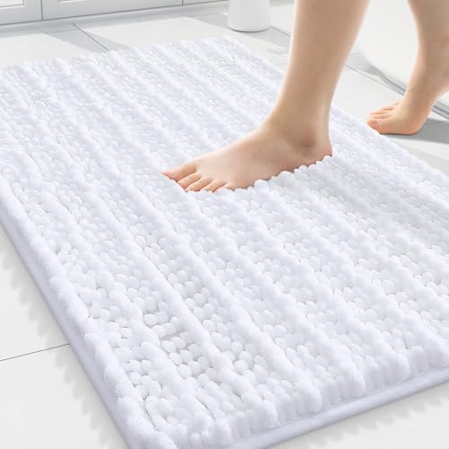 Smiry Bathroom Rugs Mat 30x20, Extra Soft Absorbent Chenille Bath Rugs, Non Slip Rubber Backing Machine Washable Quick Dry Bath Mats for Bathroom Floor, Tub, Shower, Home Decor Accessories, White - color: White, size: 30'' X 20''