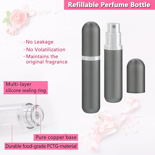 Travel Perfume Atomizer Refillable Bottle - 5ML Leakproof Luxury Travel Perfume Atomizer, Refillable Perfume Spray Bottle for Women (Gray) - color: Gray