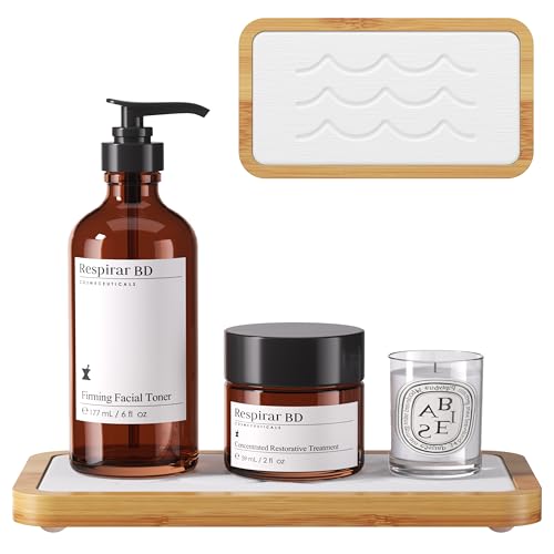 Water Absorbing Stone Tray for Sink, Kitchen Sink Caddy Organizer, Diatomite Bathroom Vanity Counter Tray, Soap Dispenser Sponge Holder, Fast Drying Stone Faucet Mat with Bamboo Tray - color: White