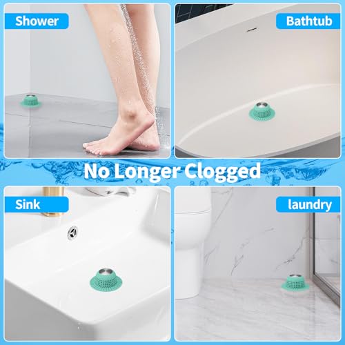 Aluvor Shower Drain Hair Catcher Bathtub Drain Cover Sink Drain Protector | Bathroom Sink & Bathtub Drain Strainer for Pop-Up & Regular Drains, Silver Aqua - color: Silver Aqua