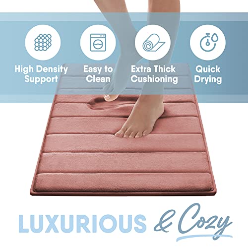 MICRODRY Quick Dry Memory Foam Luxury CoreTex Bath Mat Rug with, GripTex Skid Resistant Base, Ultra Absorbent, Comfort Soft, Easy Care, Fade & Pilling Resistant (Rose, 17x24)