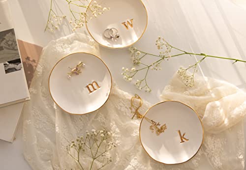 COLLECTIVE HOME Ceramic Jewelry Tray, Trinket Dish, Gifts for Women (I) | Mother's Day, Birthday, Christmas, Engagement Gifts, Vanity, Nightstand Decor, Embossed Gold Monogram Ring Dish with Gift Box - color: I