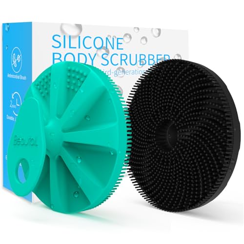 Silicone Body Scrubber 2 Pack, BEAUTAIL Gentle Bristles Shower Bath Brush, Lather Nicely, Soft Massage Body, More Hygienic Than Loofah, Gentle Exfoliating for Sensitive Skin, Green+Black | Lather Well Shower Scrubber for Body, Bath Essentials for Women, M
