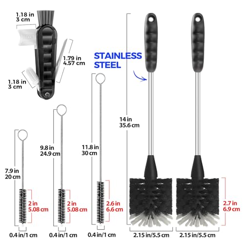 Holikme 6 Pack Bottle Brush Set, 14" Long Handle Stainless Steel Bottle Cleaner Brush, 3 Straw Brushes, Bottle Cleaning Brush for Water Bottle, Baby Bottle Straws, Black - color: Black, size: 6Pack