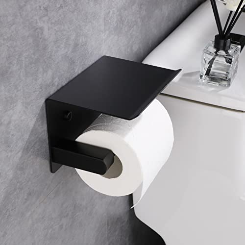 Self Adhesive Toilet Paper Holder with Phone Shelf Stainless Steel Wall Mounted Toilet Paper Roll Holder - Rustproof and Bathroom Washroom Tissue Roll Holder with Storage Shelf-Gold - color: Gold