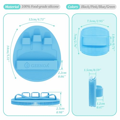 Silicone Bath Glove & Face Scrubber Set 2PCS, 360° Anti-Slip & Hand-fit Body Scrubber for Rich Foaming Deep Cleaning, Unique Facial Scrubber with Side-bristles for Contoured Areas.(Blue) - color: Blue Set
