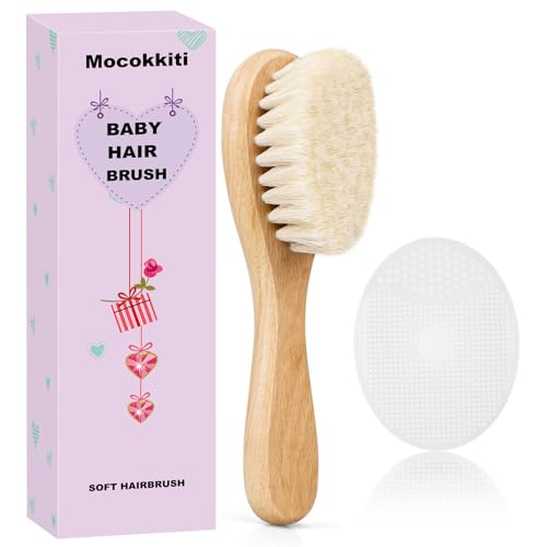 Baby Hair Brush and White Cradle Cap Brush Set for Newborns and Toddlers, Wooden Baby Hair Brush Set with Soft Goat Bristle, Baby Hair Care Kit (2PCS) - color: 2pcs(hair Brush+white Cradle Cap Brush)