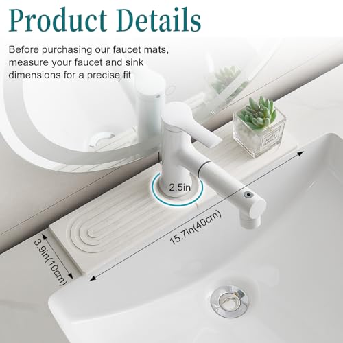 Stone Faucet Mat for Kitchen Sink Bathroom Counter, 15.7 Inch White Diatomite Water-Absorbing Drying Stone Mat, Sink Stone Tray Protector,Prevent Moisture Sink Splash Guard