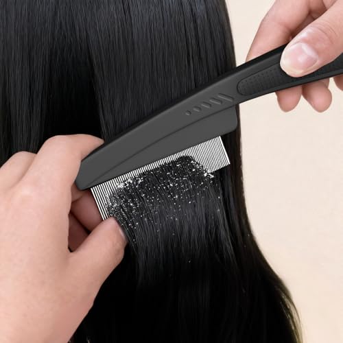 Dandruff Comb Removal Steel Fine Tooth Scalp Detox Hair Care Tool 3PC | Build Up Flakes Lice Comb, Stainless Steel Teeth, Self Cleaning, Anti Slip Handle, for Women Men Kids, Black+ Orange - color: 3PC Black+Orange