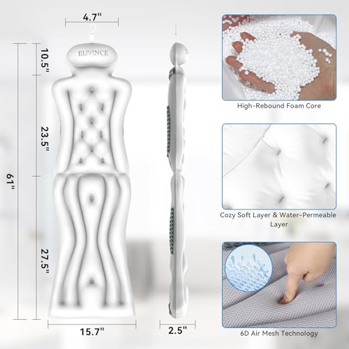 Full Body Bath Pillow for Bathtub RUVINCE Ergonomic Luxury Bathtub Pillow with Head,Neck, Shoulder and Back Support, 6D Bath Pillows for tub with 192 Powerful Suction Cups, Fits All Bathtub - color: White