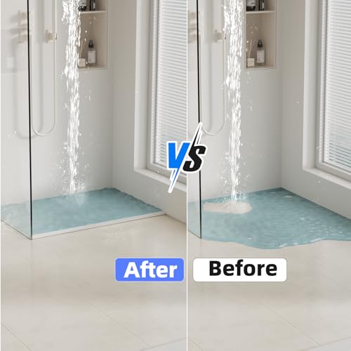 39 Inch Shower Threshold Water Dam Barrier,Silicone Shower Door Bottom Seal for Water Stopper,Flexible Edge Trim for Kitchen Sink Splash Guard,Self Adhesive Water Blocker for Bathtub,White - color: White, size: 39 Inch