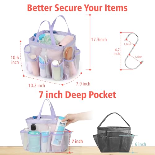 Mesh Shower Caddy Portable - 8 Pockets, S-Hook, Shower Bag for Dorm Camping | 2-Handle, Quick-Dry, Hanging Toiletry Organizer, College Dorm Room Essentials for Girls, Gym, Travel & Bathroom, Purple - color: Purple, size: L (Classic Dorm Caddy)