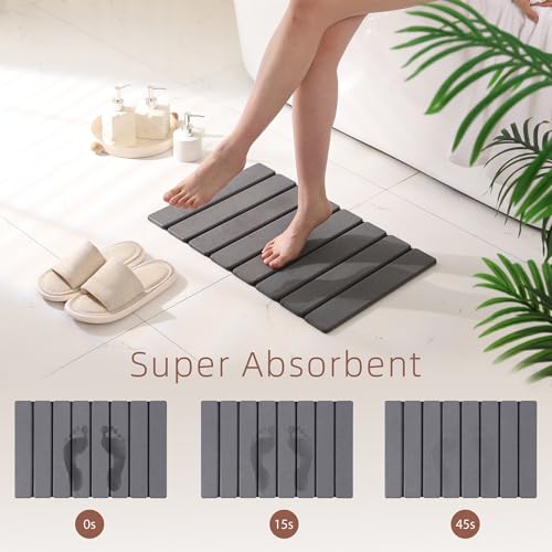 Large Foldable Stone Bath Mat, 23.6" x 15.5" Non-Slip Stone Shower Mat, Super Absorbent Diatomaceous Earth Mats, Quick Drying Bath Mats for Bathroom, Easy to Clean