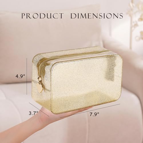 RSRSLEII Stardust Twinkle Jelly Travel Makeup & Toiletry Bag, Waterproof PVC Cosmetic Bag/Case for Women，Zipper SPF Beach Bag for Sunscreen Skincare and Daily Essentials (10Gold) - color: 10Gold