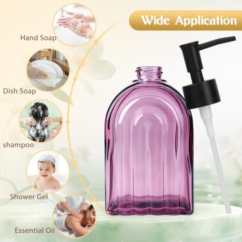 Elegant Purple Glass Soap Dispenser with Black Pump | 400ML Modern Bathroom & Kitchen Soap Dispenser for Hand Soaps, Lotions, Essential Oils - color: Purple