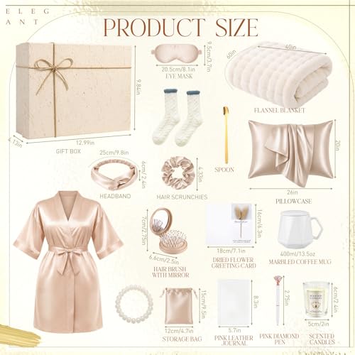Twistover 16 Pcs Birthday Gifts for Women: Luxury Robe & Blanket Spa Gift Basket for Women -scented Candle, Mug, Notebook, Pillowcase & Spa Accessories(Champagne) - color: Champagne