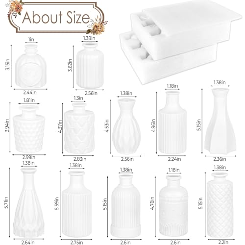 Matte White Glass Bud Vase Set of 12 – Small Minimalist Vases for Easy Home Styling, Perfect for Windowsills, Bedrooms, Bathrooms, and Table Centerpiece Décor - color: White-12pcs, size: 12Pcs