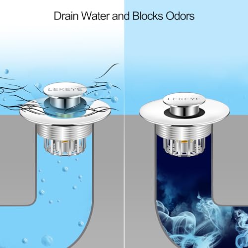 LEKEYE Tub Stopper | Shower Drain Hair Catcher | Pop-up Drain Stopper with Strainer | Bathroom Bathtub Plug | Drain Protector for 1-1/2 to 1-3/4" Bath Drain Hole - color: Silver