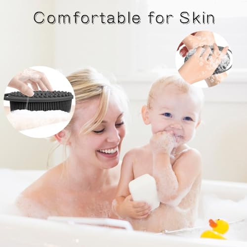 3 Pack Silicone Body Scrubber, Soft Silicone Loofah Silicone Body Brush Exfoliating Body Scrubber, Bath Shower Scrubber for Body, 2 in 1 Bath and Shampoo Wash Brush for Skin Exfoliation Men Women - size: With Handle Black+Blue+Gray