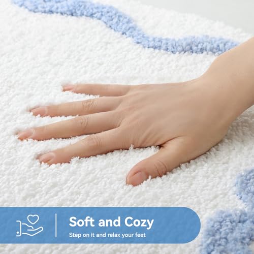 TRUEDAYS Blue Scalloped Bath Mat - Cute Bow Bathroom Rugs Small Non Slip Bath Mat, Soft & Absorbent Bath Rugs for Bathroom Decor, Tub, Vanity Floor - color: Blue Scalloped Bow