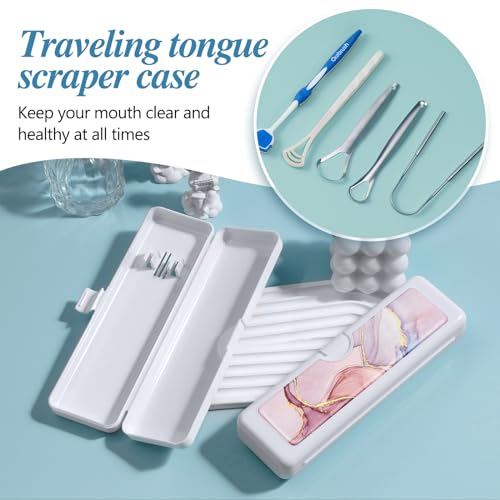 Toothbrush Travel Case - Colorful Pattern, Holder and Covers for Toothbrushes, Includes Tongue Scraper Case - color: Pink Marble, size: Large