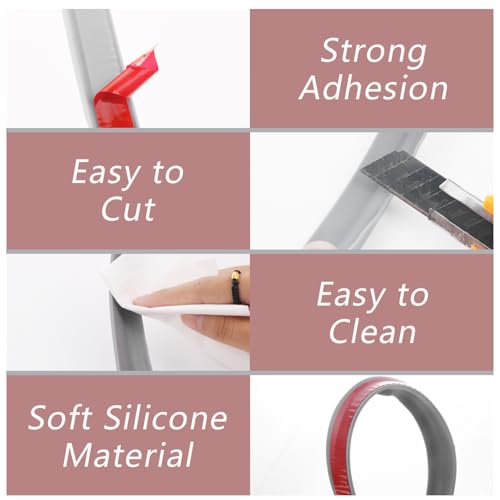 39 Inch Shower Threshold Water Dam, Silicone Barrier Shower Door Bottom Seal Strip, Self Adhesive Waterproof Barrier, for Kitchen Countertop Sink, Cooktop, Bathroom（Grey） - color: Gray, style: 39 in