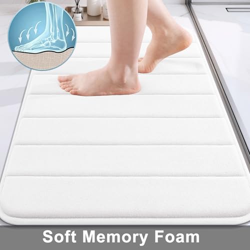 Buganda Memory Foam Bath Mat, 30" x 20", Ultra Soft Bathroom Rugs, Water Absorbent and Machine Washable Bath Rug for Bathroom, Shower, and Tub, White - color: White, size: 30" X 20"