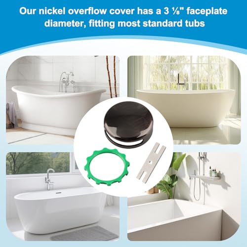 18009-BN Bathtub Overflow Plate Kit,Snap-On Installation Overflow Drain Cover,3 1/8 Fits Most Standard-Sized Bathtubs Drain