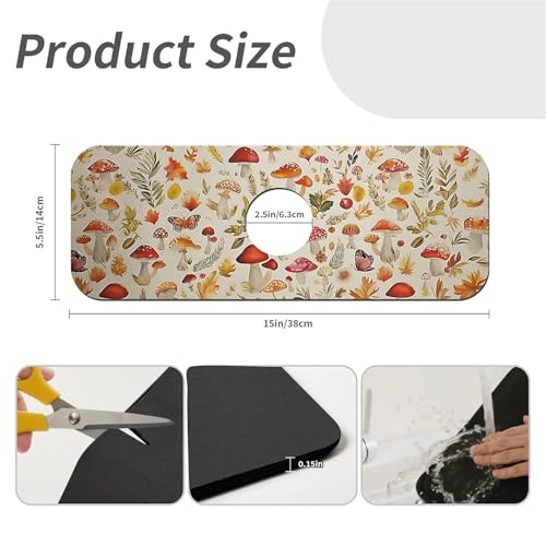Faucet Fast Absorbent Pad - Mushrooms And Butterflies Drying Pad, Suitable For Kitchen, Bathroom, Island And Other Scenes - color: Mushrooms and butterflies