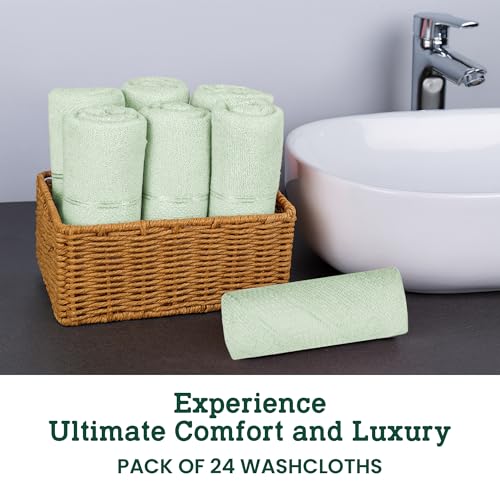 Casa Lino Face Towels & Body Wash Cloths for Showering - 100% Cotton Wash Cloths for Bathroom - Highly Absorbent & Quick Drying Washcloth Set - Cotton Towel 24 Pack - 12" x 12", Sage Green - color: Light Sage