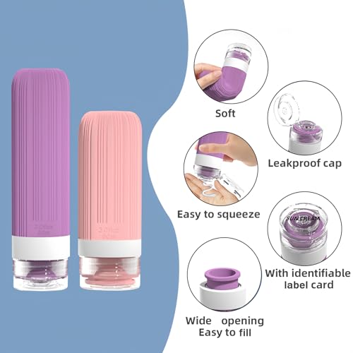Vitog 16 Pack Travel Bottles for Toiletries, TSA Approved Leak Proof Silicone Squeezable Travel Containers for Toiletries, Refillable Travel Accessories for Conditioner, Shampoo, Lotion & Body Wash - color: Pink & Purple