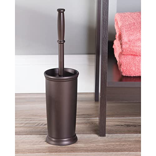 mDesign Toilet Bowl Brush and Holder - Covered Bathroom Toilet Brush - Standing Toilet Bowl Scrubber in Modern Holder - Compact, Space Saving, Deep Cleaning Brush for Toilet - Hyde Collection - Bronze - color: Bronze