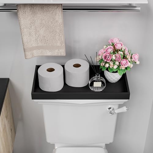 ZHWS Black Bathroom Vanity Tray for Countertop Perfume Makeup Jewelry Candle Decor, Kitchen Tray for Soap Dispenser Spice Salt, Large Black Tray for Toilet Tank Paper, Serving Nightstand 13”x6.5” - color: Black, size: 13" x 6.5" x 1.1"